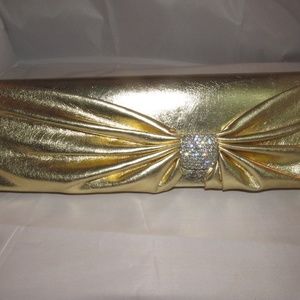 Evening Classy Clutch Bag Gold With Shoulder Chain